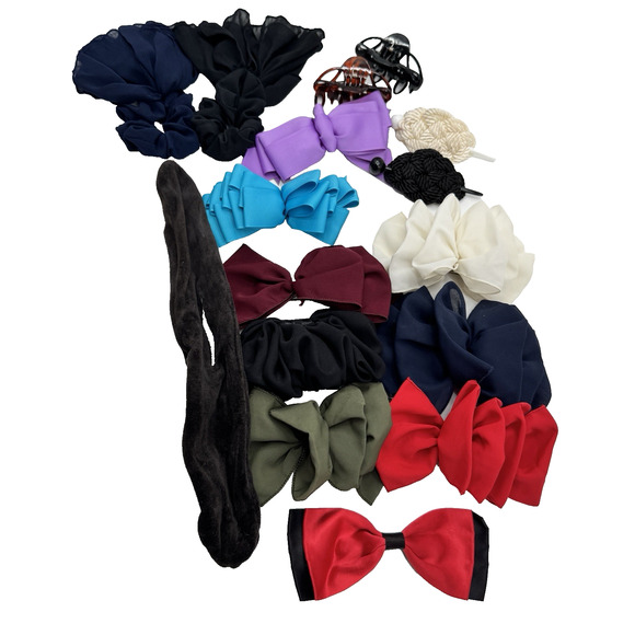 Lot 16 pc VTG 80s 90s Oversized Hair Bow Ruffle Barrette Clip Chiffon Scrunchies main image 10
